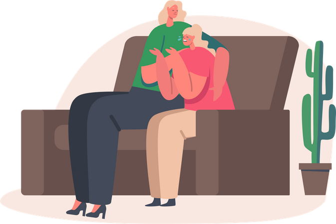 Mãe consolando sua filha  Ilustração