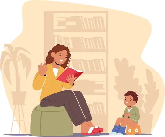 Mãe carinhosa com livro na mão  Ilustração