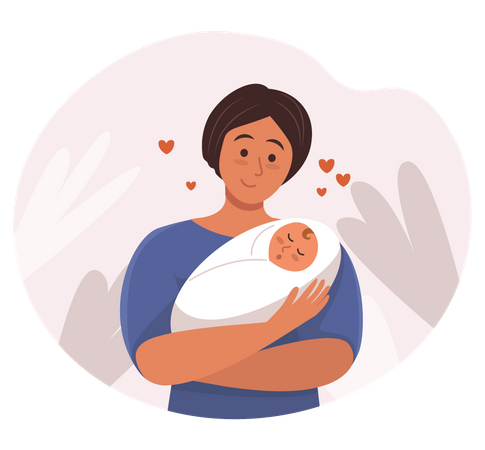Mãe cuidando do recém-nascido  Ilustração
