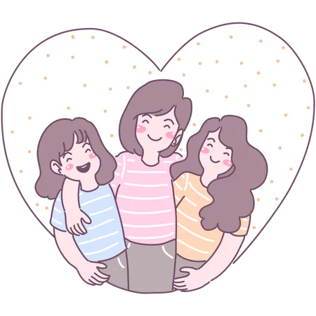 Mãe em pé com suas filhas  Ilustração