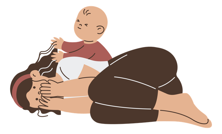 Mãe dormindo ao lado da criança  Ilustração