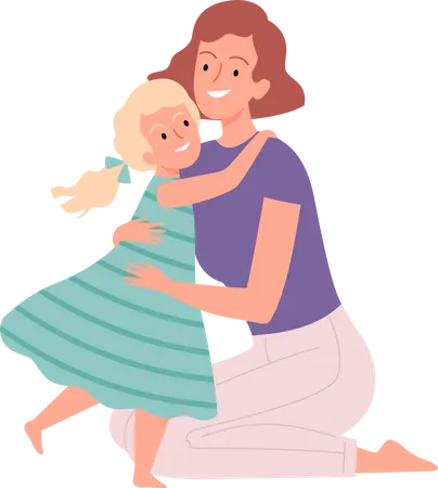 Mãe e filha se abraçando  Ilustração