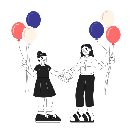 Mãe e filha com balões patrióticos  Ilustração