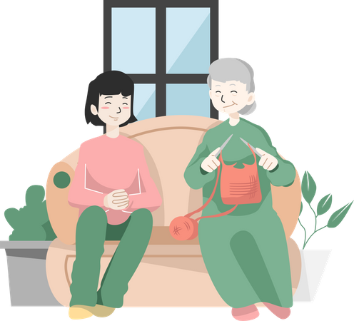 Mãe e filha conversando entre si  Ilustração