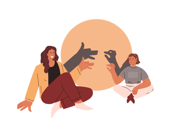 Mãe e filha criam silhuetas de animais  Illustration