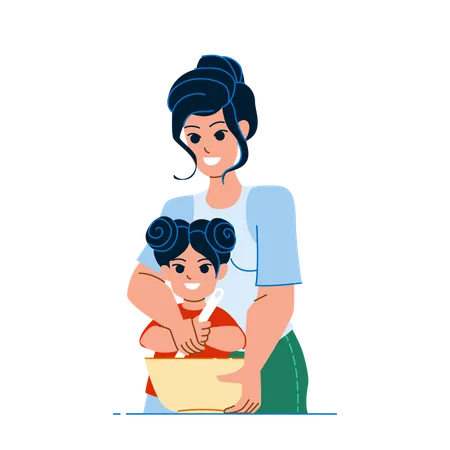 Mãe e filha estão cozinhando juntas  Ilustração