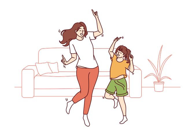 Mãe e filha estão dançando  Ilustração