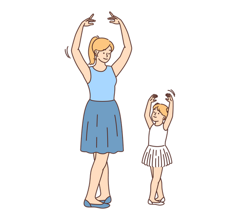 Mãe e filha fazendo dança belle  Ilustração