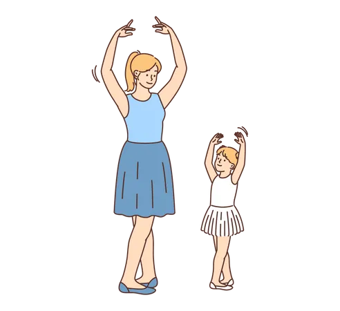 Mãe e filha fazendo dança belle  Ilustração