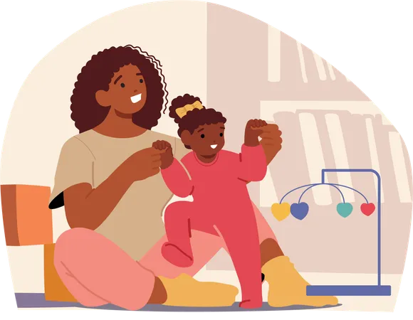 Mãe feliz e filha pequena  Ilustração