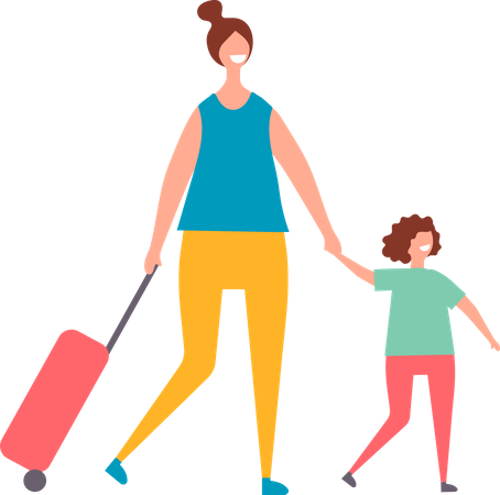 Mãe e filha vão viajar  Ilustração