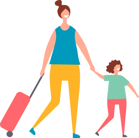 Mãe e filha vão viajar  Ilustração