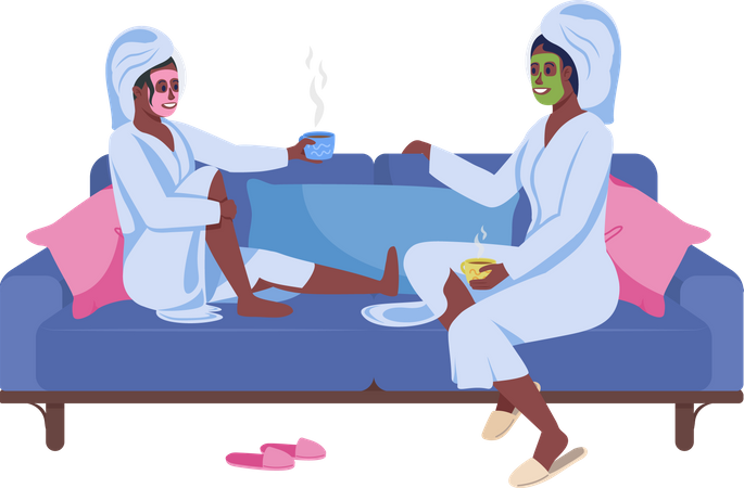 Mãe e filha relaxando no sofá  Ilustração