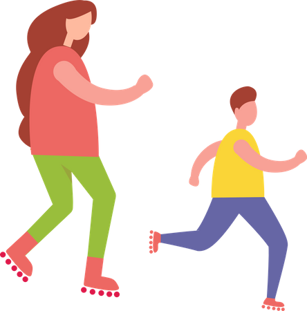 Mãe e filho andando de skate  Ilustração