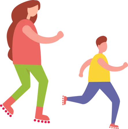 Mãe e filho andando de skate  Ilustração