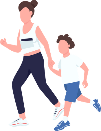Mãe e filho correndo  Ilustração