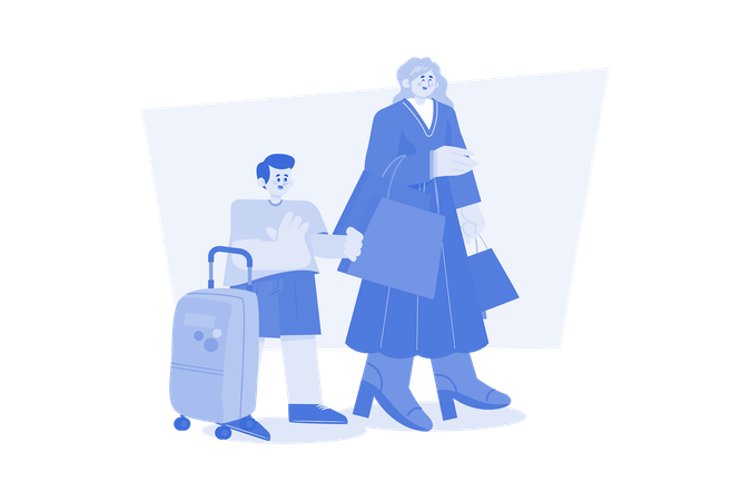 Mãe e filho saindo de férias  Ilustração