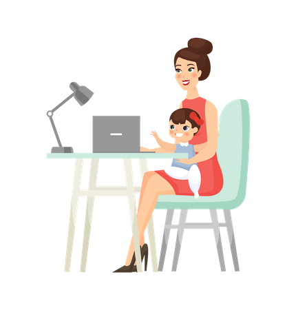 Mãe e filho usando laptop  Ilustração