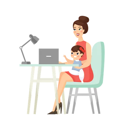 Mãe e filho usando laptop  Ilustração