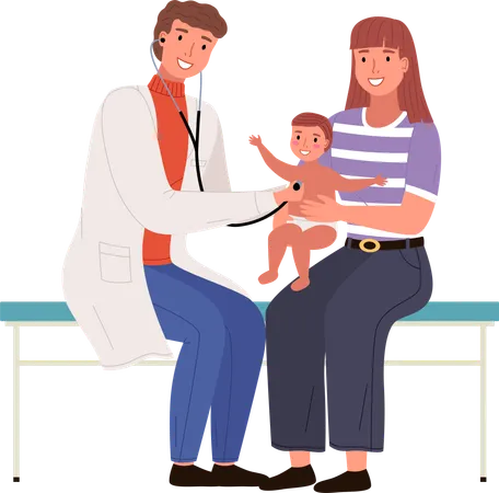 Mãe e filho visitando o médico  Ilustração