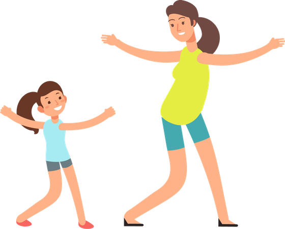 Mãe e menina dançando juntas  Ilustração