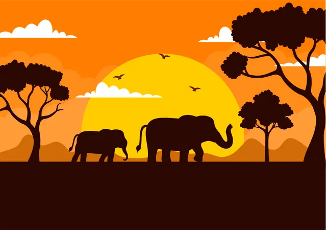 Ilustracao Vetorial Do Dia Mundial Do Elefante Em 12 De Agosto Com Animais De Elefantes Para Esforcos De Salvacao E Conservacao Em Modelos Desenhados A Mao De Desenhos Animados Ilustração