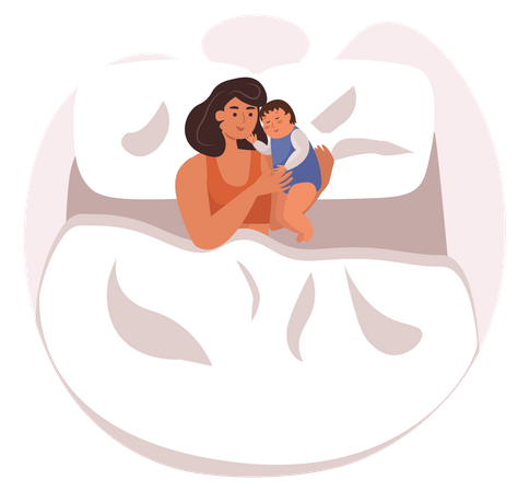 Mãe feliz dormindo com bebê  Ilustração