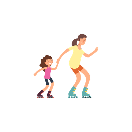 Filha mãe patinando  Ilustração