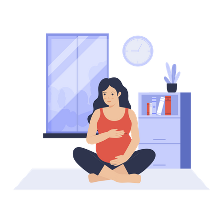 Mãe grávida cuidando do bebê fazendo exercícios  Ilustração