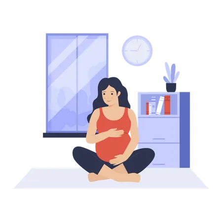 Mãe grávida cuidando do bebê fazendo exercícios  Ilustração