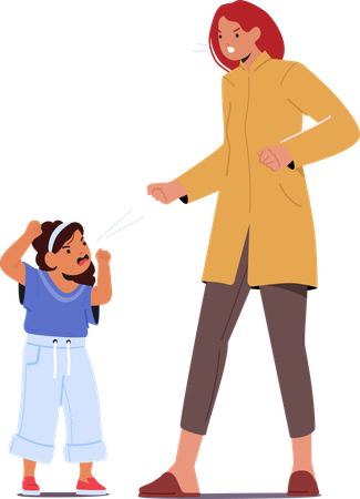 Mãe irritada está gritando com a filha  Ilustração
