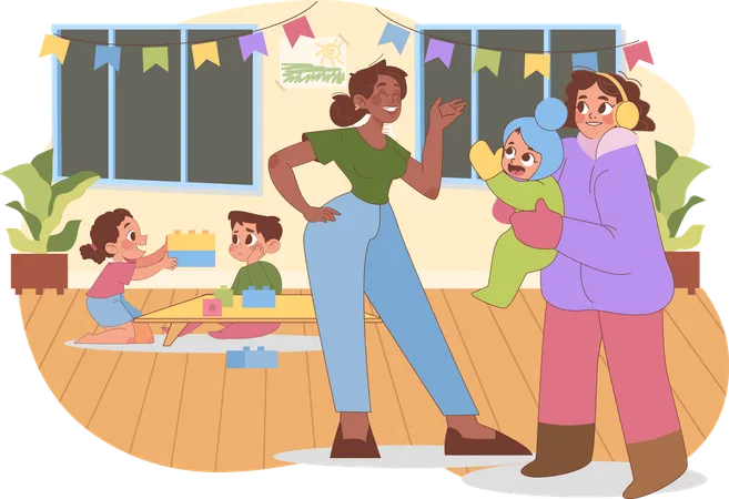 Mãe deixa bebê na creche  Ilustração