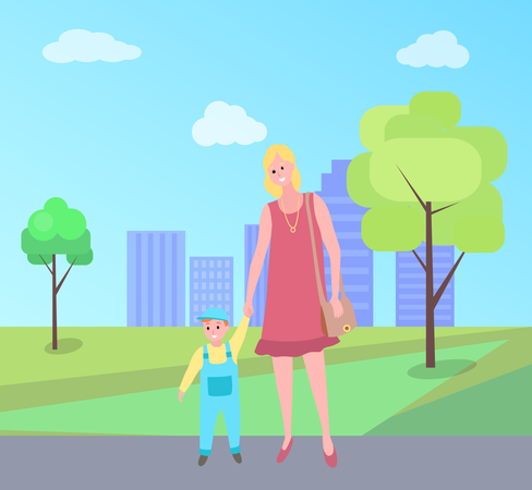 Mãe andando com criança no parque  Illustration