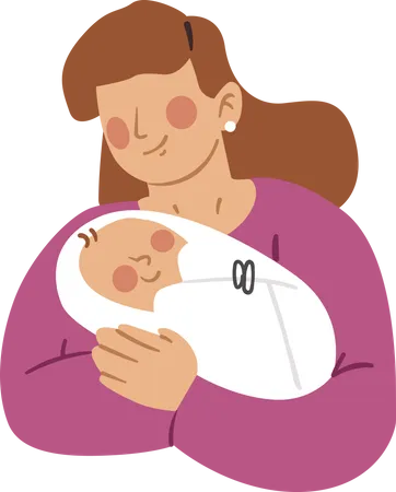 Mãe segurando bebê recém-nascido  Ilustração