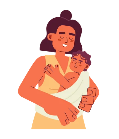 Mãe segura o bebê no sling  Ilustração