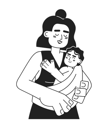 Mãe segura o bebê no sling  Ilustração