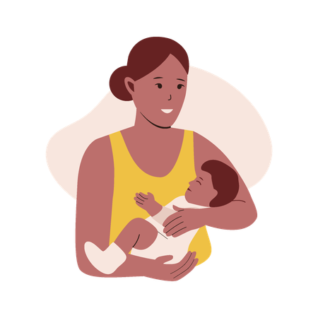 Mãe segurando o bebê nos braços  Ilustração