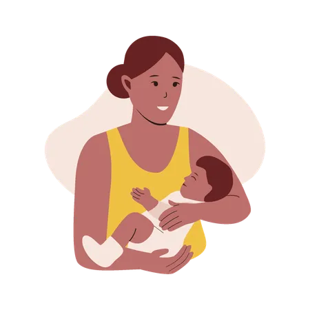 Mãe segurando o bebê nos braços  Ilustração