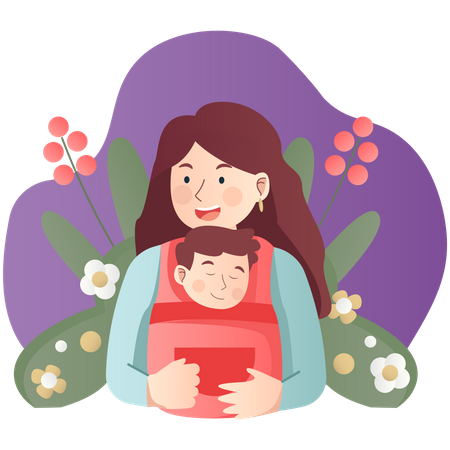 Mãe segurando o filho no ombro  Ilustração