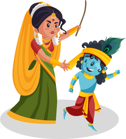 Mãe Yashoda correndo atrás do Senhor Krishna  Ilustração