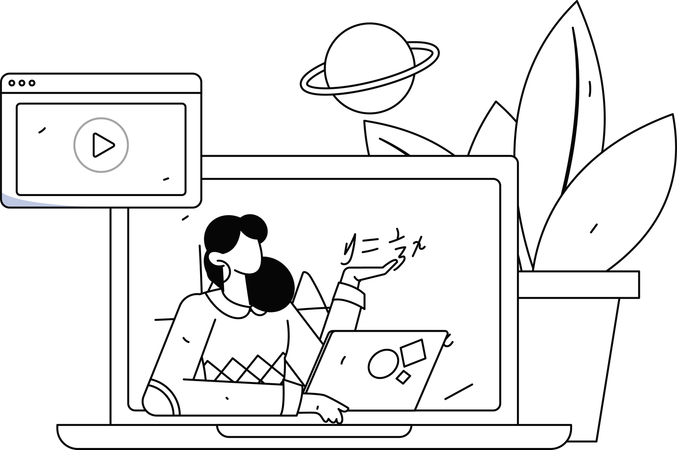 Profesora enseñando en línea  Ilustración