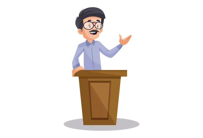 Profesor indio dando un discurso de pie sobre el podio  Ilustración