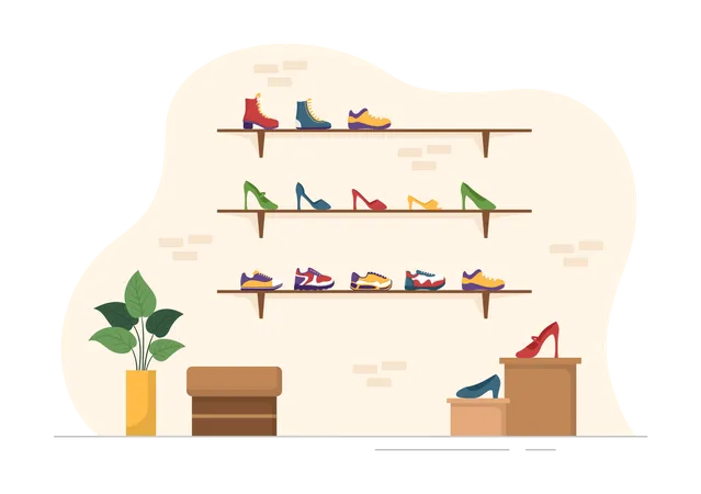 Intérieur du magasin de chaussures  Illustration