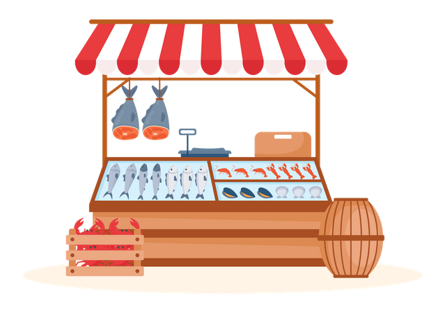 Magasin de fruits de mer  Illustration