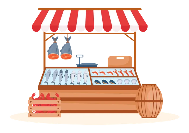 Magasin de fruits de mer  Illustration