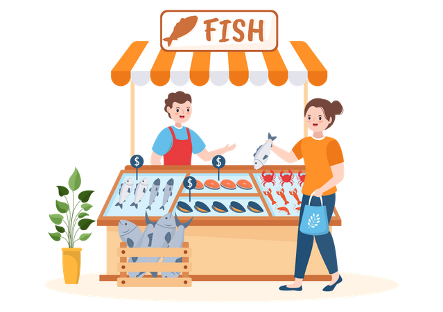 Magasin de fruits de mer  Illustration