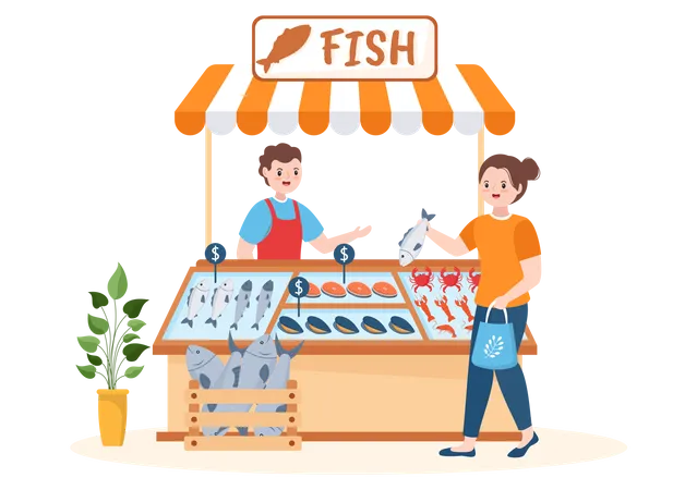 Magasin de fruits de mer  Illustration