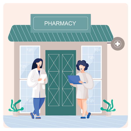 Pharmacien féminin tenant une liste de médicaments  Illustration