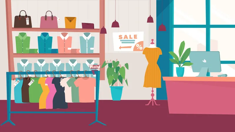 Intérieur de magasin de vêtements  Illustration