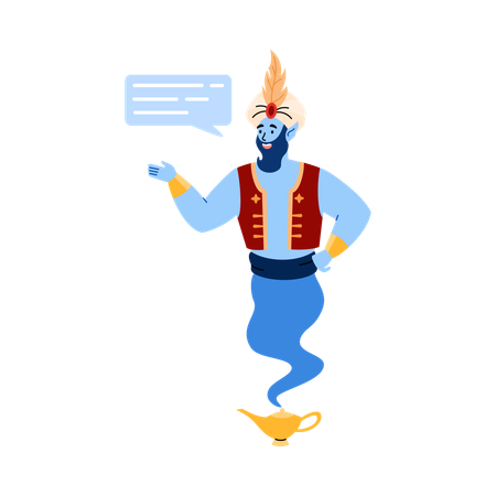 Magic genie with message dialogue window  Illustration